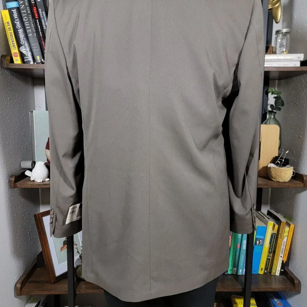 Haggar Men's Sport Coat Blazer Three‎ Button Dark Olive Poly Wool Blend 44L NEW